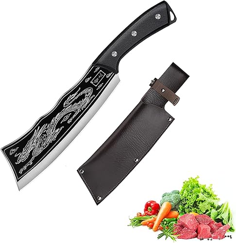 GDSAFS Cuchillo de dragón hecho a mano, cuchillo de dragón negro de 8.2 pulgadas, versión japonesa de acero de titanio, cuchillos de cocina de acero