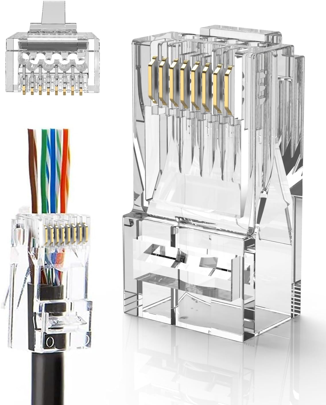 CableCreation Cat6 RJ45 Pass Through Connectors, 100-Pack Cat6/Cat5e Gold Plated Modular Plug Unshielded Crimp Connector for Solid or Stranded UTP Ethernet Cable