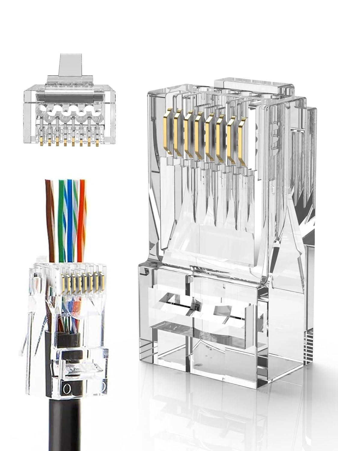 CableCreation Cat6 RJ45 Pass Through Connectors, 100-Pack Cat6/Cat5e Gold Plated Modular Plug Unshielded Crimp Connector for Solid or Stranded UTP Ethernet Cable