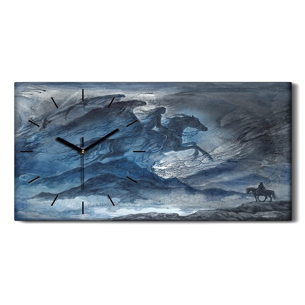 Horloge sur toile 60x30cm ange sombre et cavalier avec aiguilles noires silencieuses