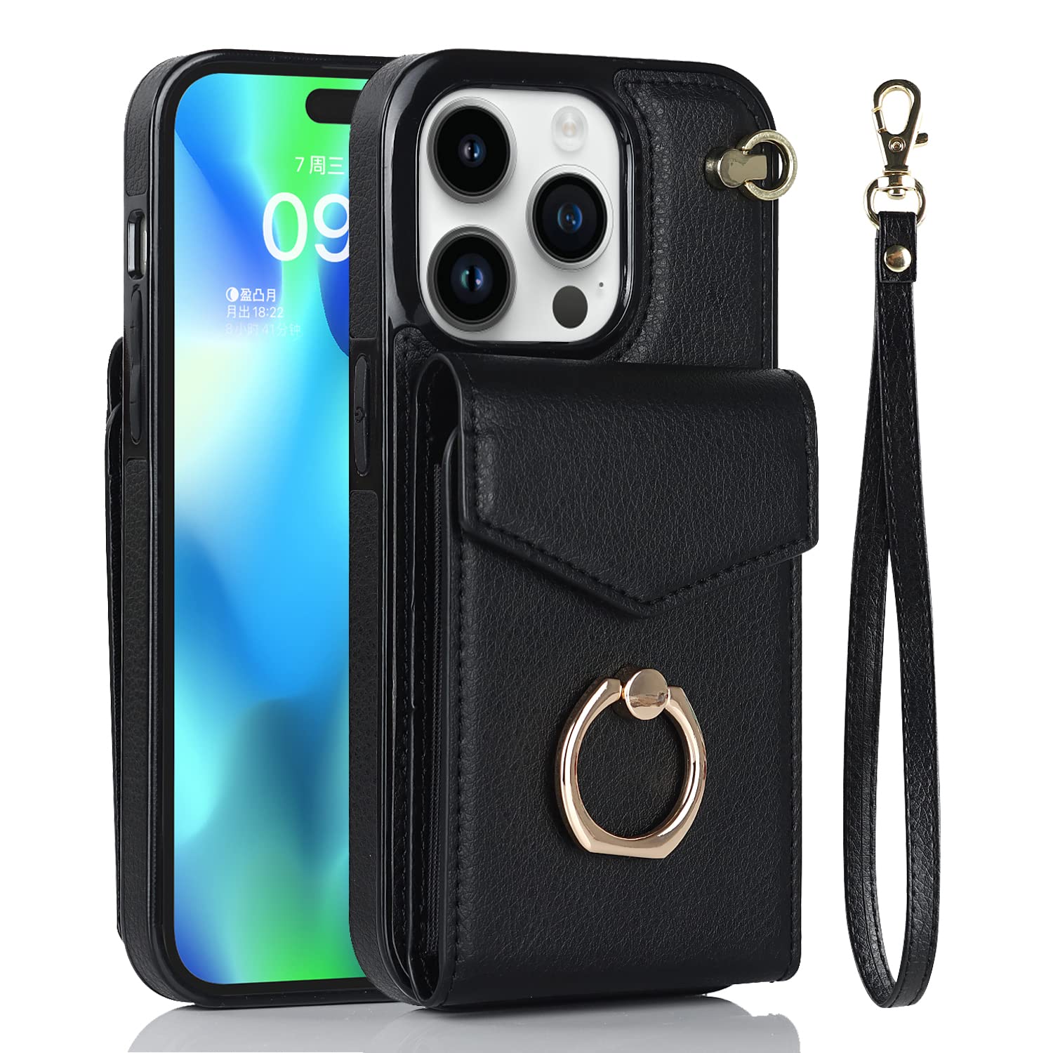 Custodia Portafoglio In Pelle Per IPhone 15 Pro Max - ZCDAYE Cover Antiurto Con Porta Carte Rimovibile, Nero
