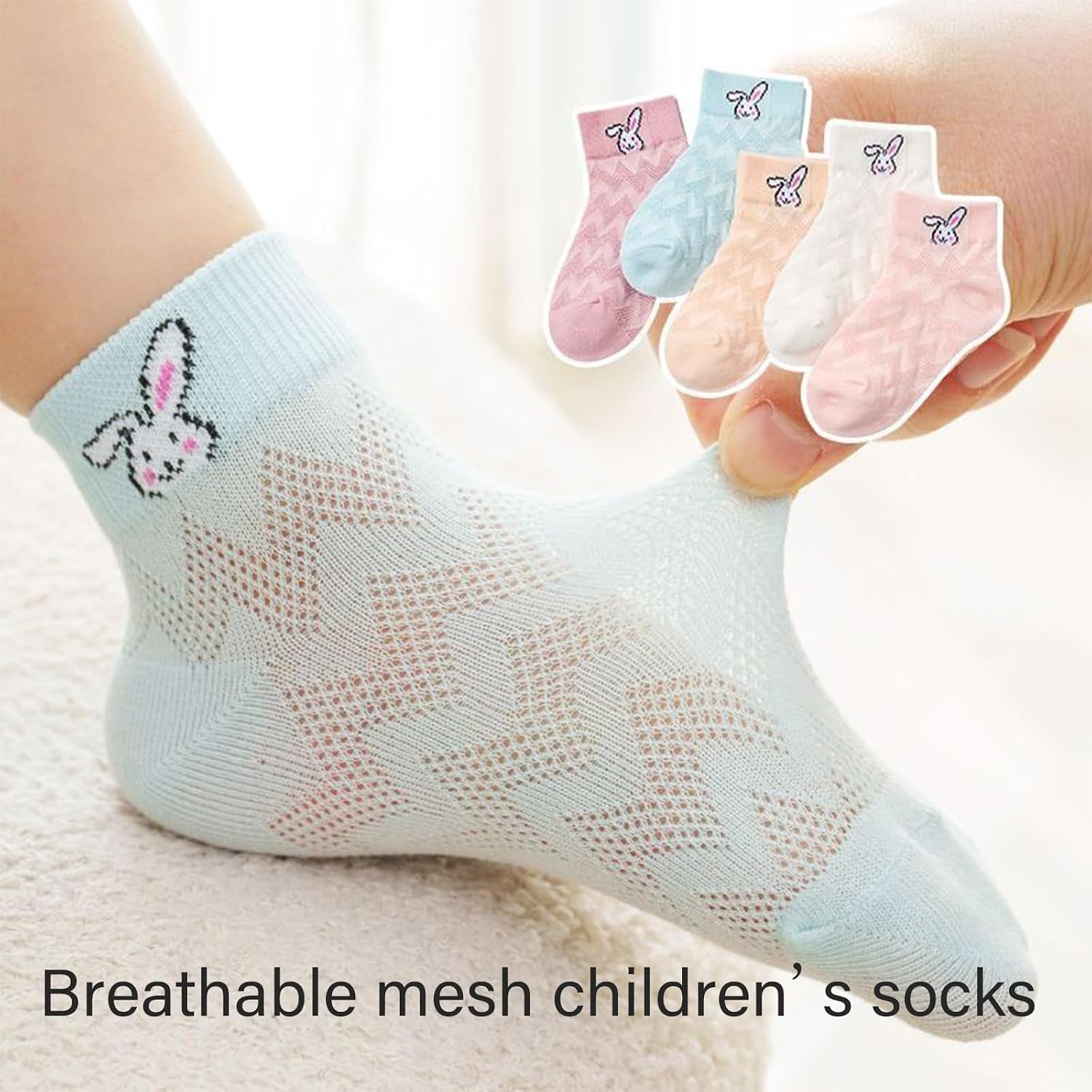 Toddler Socks, Pack of 5 Pairs Breathable Cotton Socks for Kids Age 2-12 Years with Mesh Fabric and Stretch Design