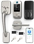Wi-Fi Smart Lock with Handle, Keyless Entry Front Door Lock Set Built-in WiFi Fingerprint Electronic Smart Deadbolt with Lever Handle, Digital Keypad, Remote App Control, Easy Install Black