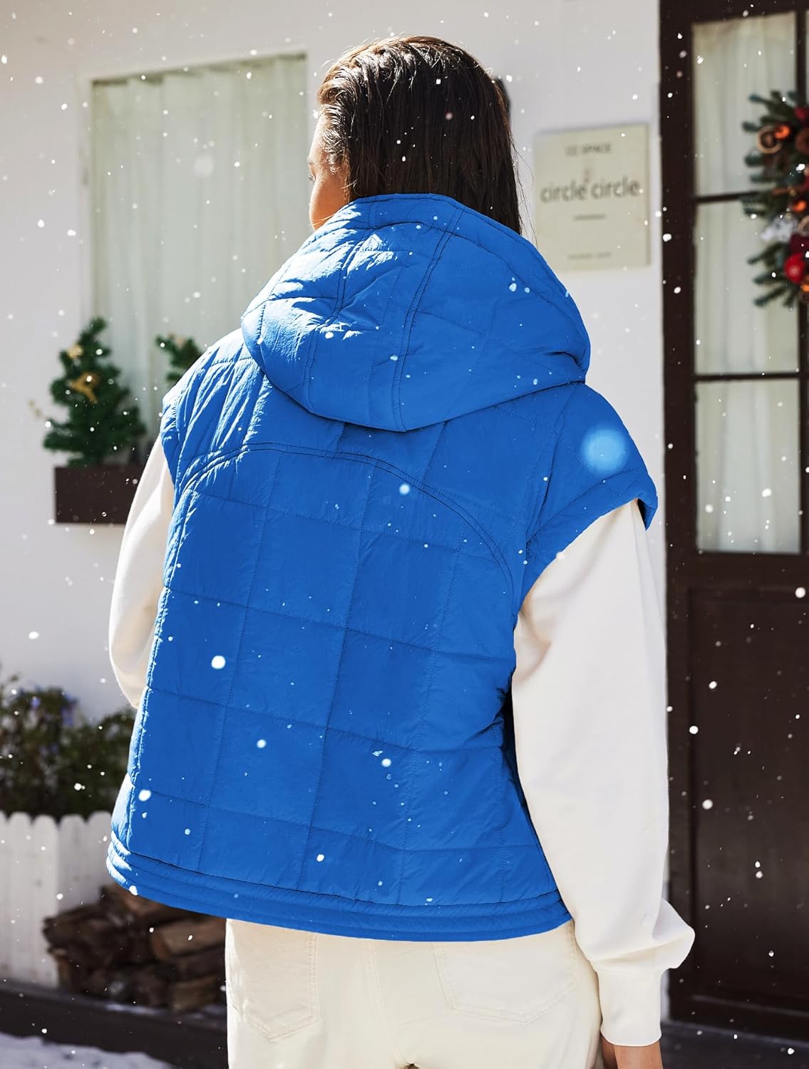 Nirovien Womens Oversized Puffer Vest Sleeveless Quilted Jackets Button Zip Up Hoodie Poncho Coats with Pockets - Image 4