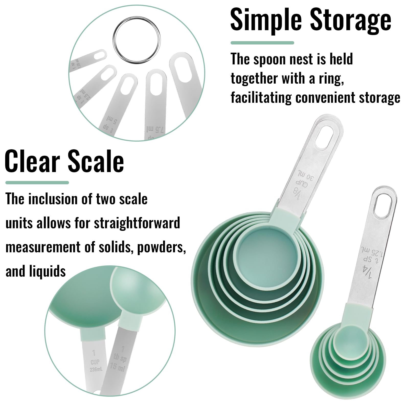 zeyedemo 11PCS Measuring Cups and Spoons Set Durable Stackable Measuring Cup and Spoon Set Plastic Measuring Cup and Spoon with Stainless Steel Handle for Baking Liquid and Solid - Image 4