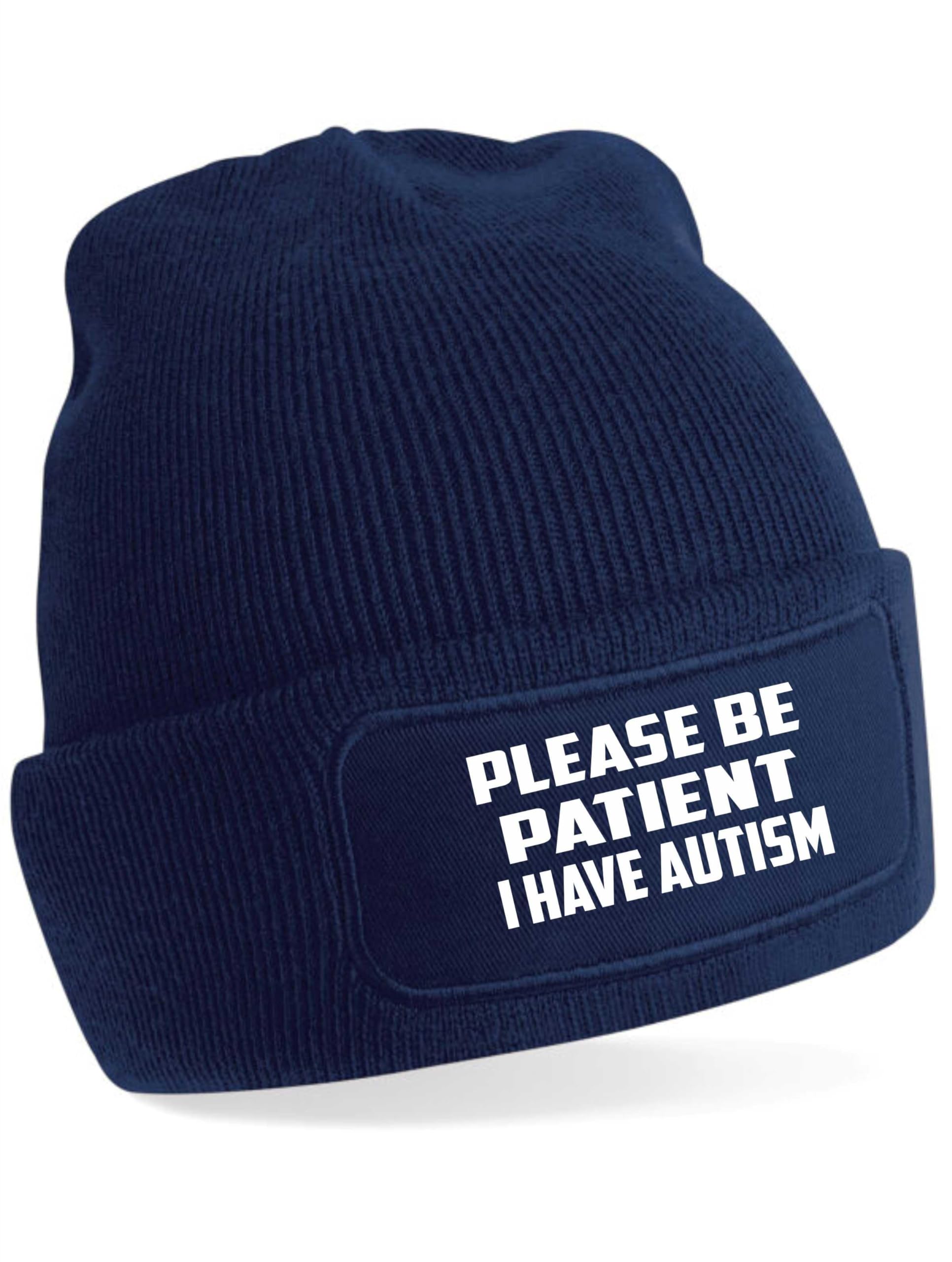 Print4u Unisex Blue Be Patient I Have Autism Beanie Hat Mental Health Awareness Adult