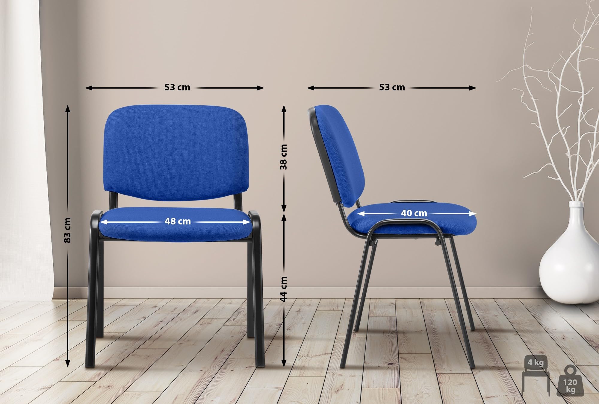 CLP Chaise Visiteur Empilable Ken en Tissu I Chaise De Reception Confortable avec Dossier Et Pieds en Métal Robuste, Couleur:Bleu