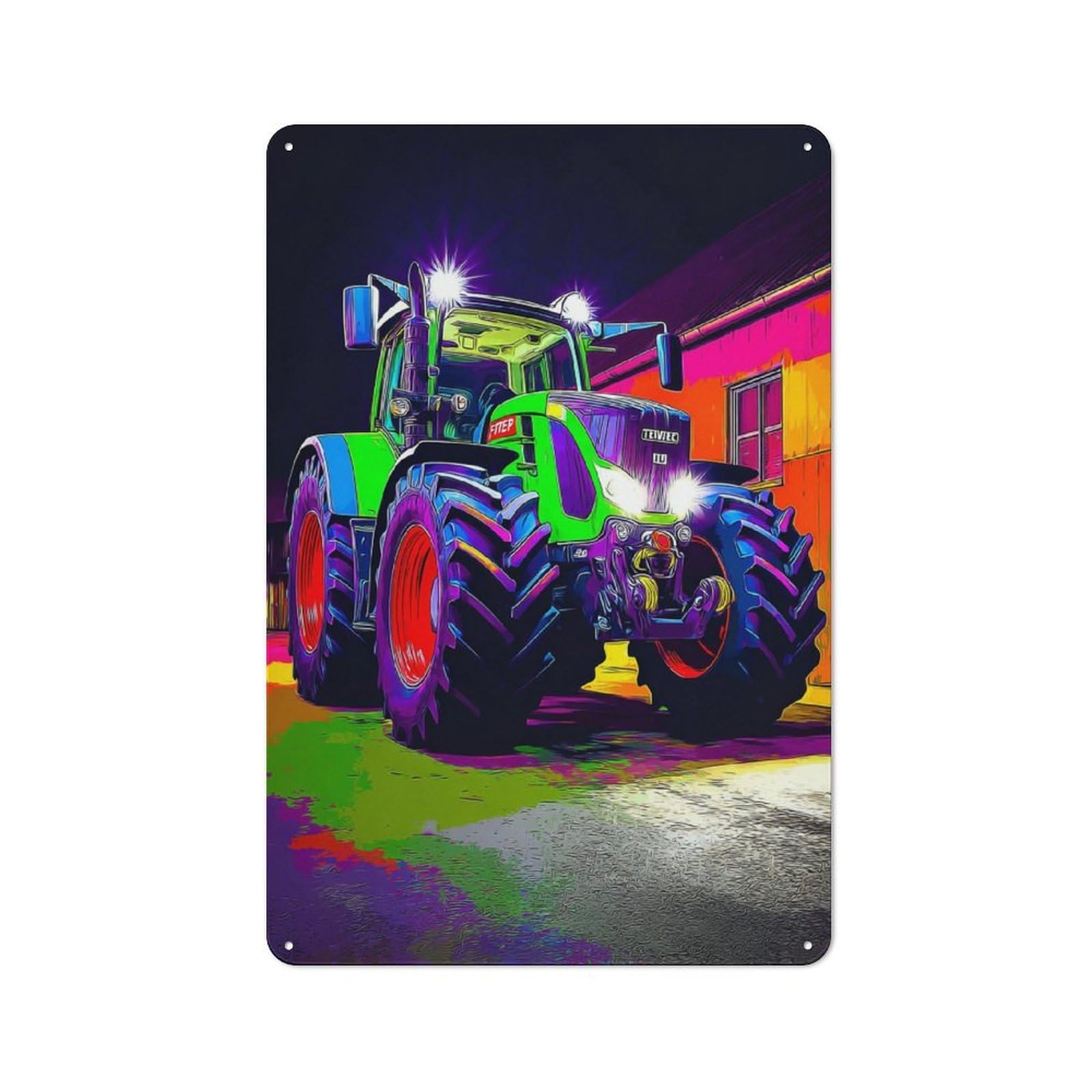 Junmoney Vibrant Neon Tractor Artwork Metal Wall Plaque With Design 30X20cm, Retro Small Space Decor For Flat, Dorm Room, Lounge Or Cafe
