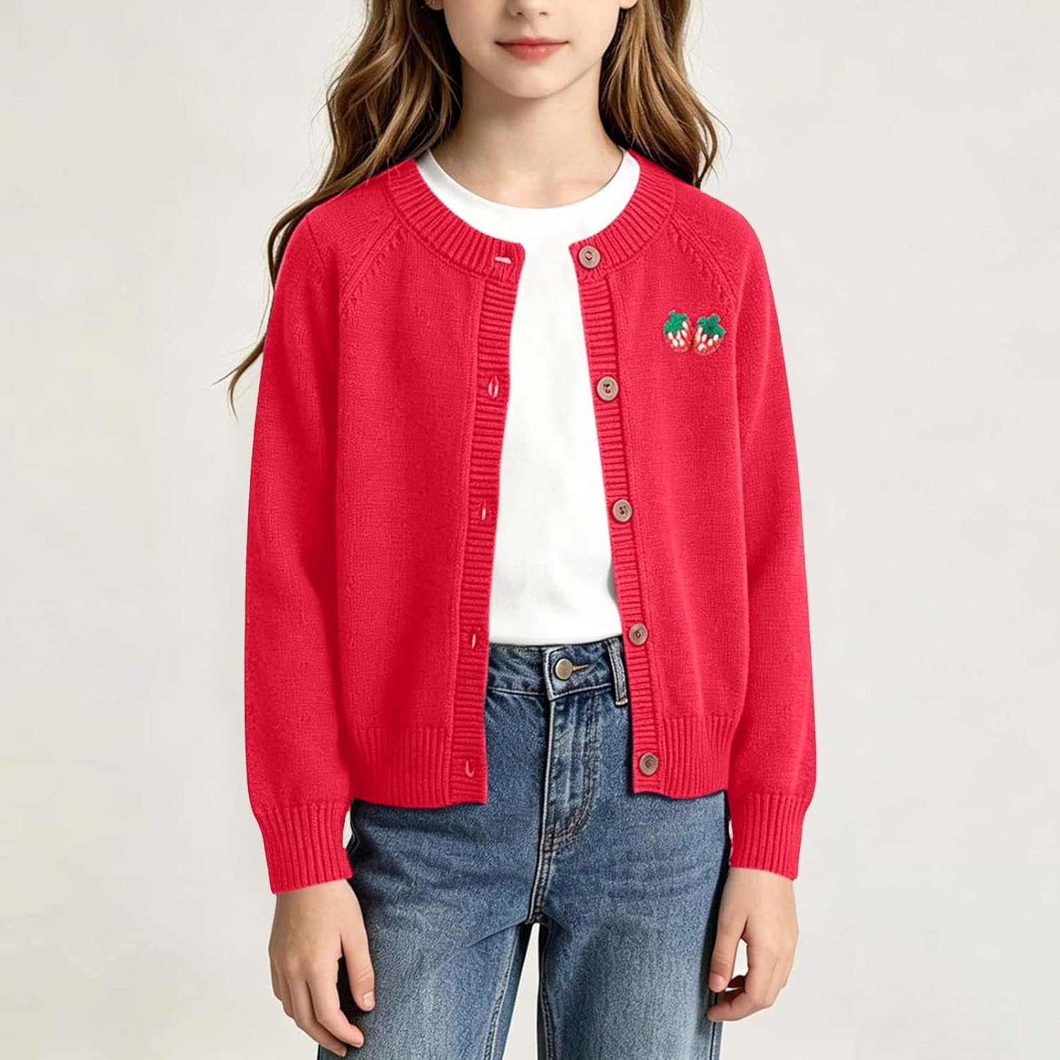 Girls Button Knit Cardigan School Uniform Fall Sweater