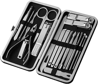 Nail Clippers Set, Manicure Set Professional Nail Clippers Pedicure Kit, 19 Pcs Stainless Steel Nail Care Tools Grooming Kit with Travel Leather Case for Men,