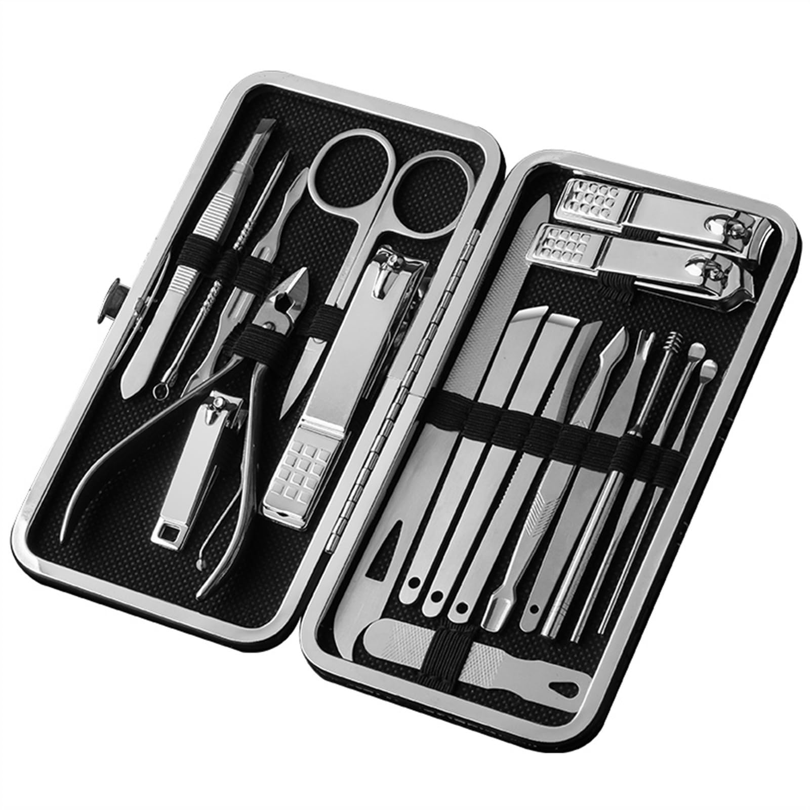Kit de manicura, set de manicura profesional, cortauñas, kit de pedicura, 19 piezas, herramientas de cuidado de acero inoxidable, aseo personal con estuche de cuero de viaje para hombres y mujere