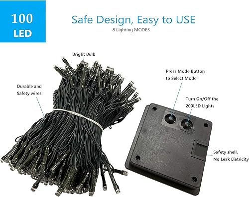 Miniatura 5 de OZS - Paquete de 2 tiras de luces solares de Navidad de 120 LED para exteriores, impermeables, 8 modos, luces solares para árbol al aire libre,