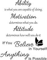 Outus 2-Sheet Black Vinyl Wall Quotes Stickers: Ability Motivation Attitude & Believe in Yourself Decals for Home Office Classroom Decor