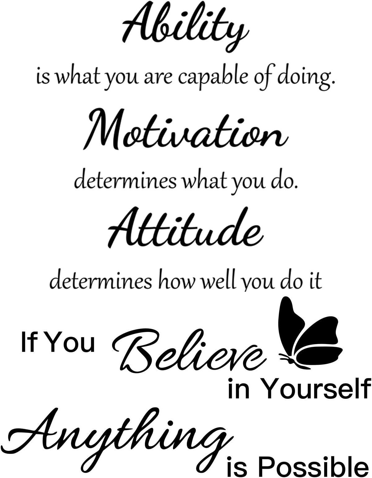 2 Sheets Vinyl Wall Quotes Stickers Ability Motivation Attitude Believe in Yourself Inspirational Saying Home Decals Quote Home Decor for Office School Classroom Teen Dorm Room Wall Decal (Black)