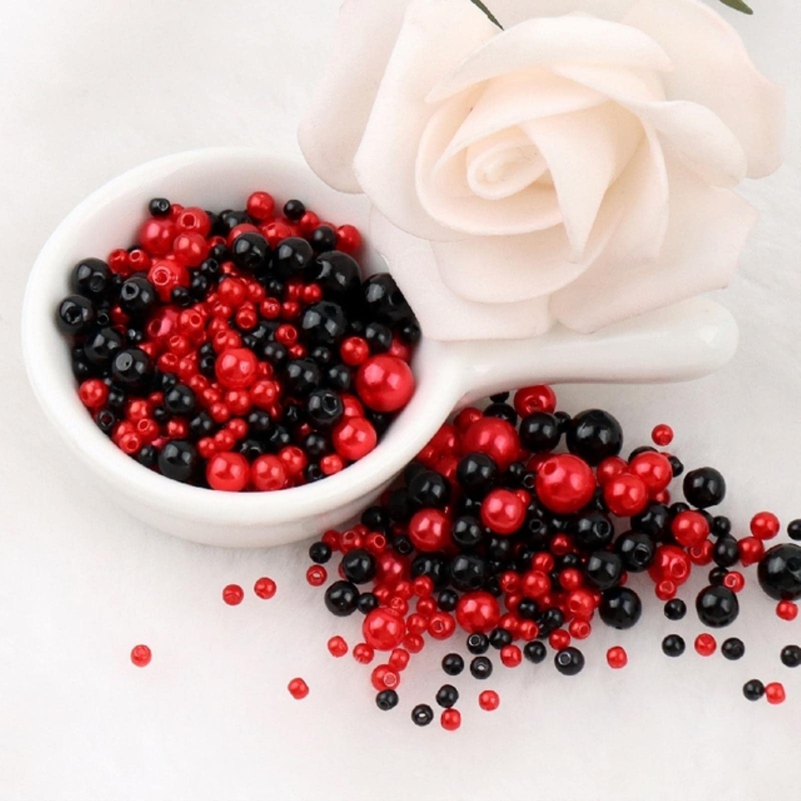 Beads With Hole Colorful Pearls Round Acrylic Imitation Pearl DIY For Jewelry Making Craft-Mix Black Red,Mix 3-8mm 10grams