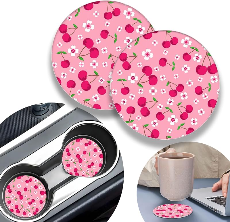 Kit com 2 Porta-Copos Automotivos Olemier Cherry em Silicone, 6,99 cm, Antiderrapantes