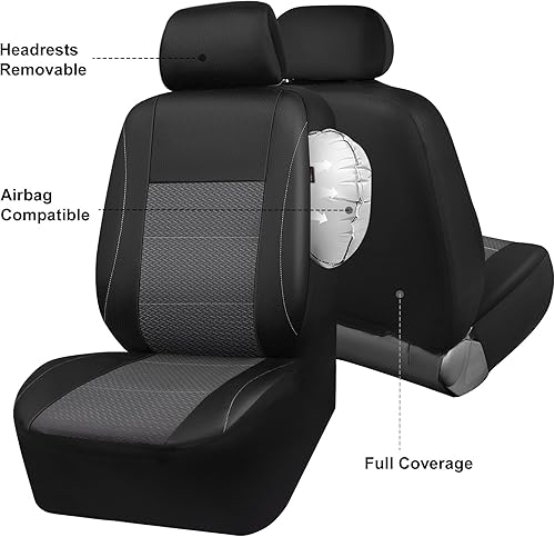 Miniatura 10 de Dos fundas universales de cuero para asientos delanteros de automóvil, malla de aire 3D transpirable, compatible con bolsas de aire para