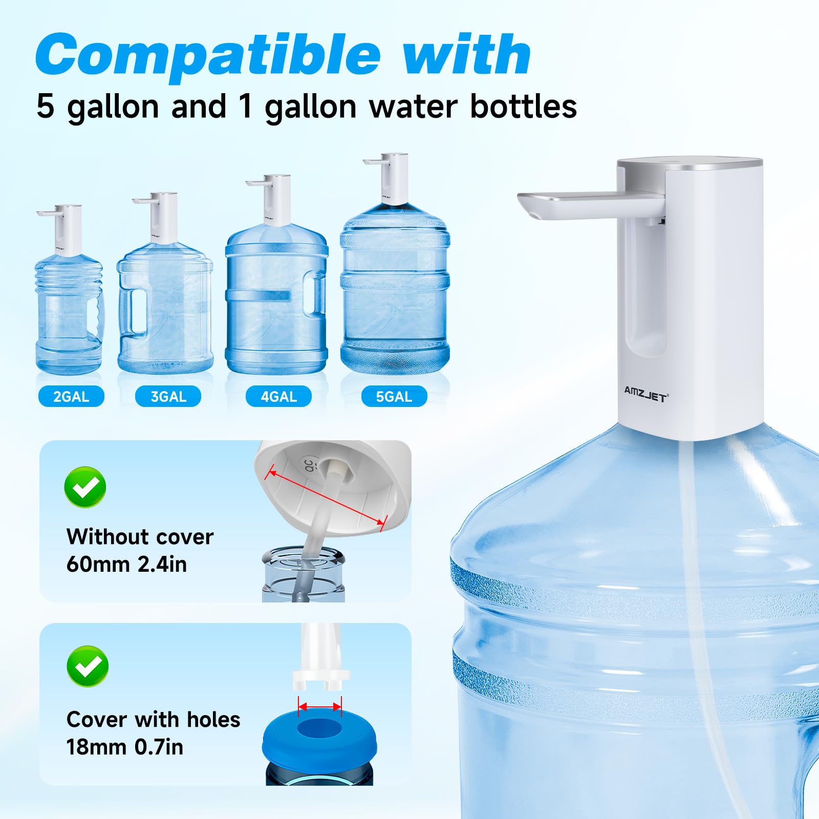 Distributeur d'eau pour bouteille de 18 litres avec affichage numérique, 4 modes de distribution, pompe à eau électrique portable avec chargement USB, bec pliable, pompe à eau de qualité alimentaire