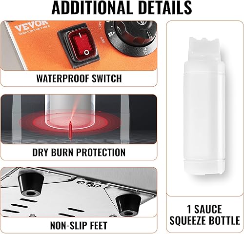 Miniatura 6 de VEVOR Calentador eléctrico de botellas con botella, dispensador de queso comercial de 0.57 cuartos de galón, calentador de dulce de azúcar caliente