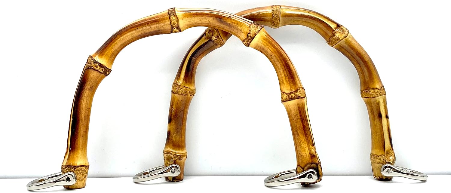 3dancraftit A Pair of U Shape Bamboo Bag Purse Handles with D Ring for Knitting Bag Purse Handle Making 6 1/8" x 4 5/16" / 15.5cm x 11cm Natural M3