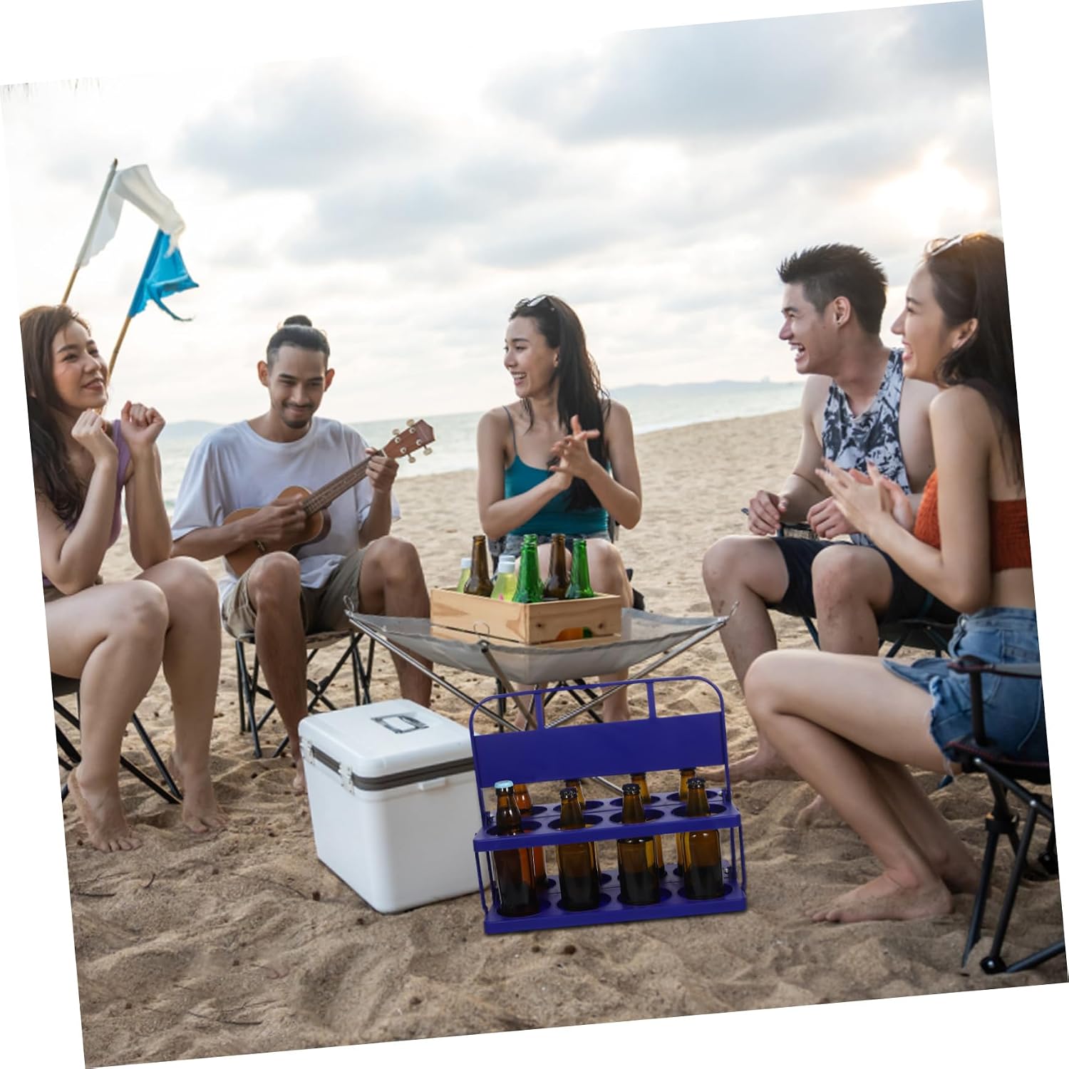Foldable 8-Cup Beer Bottle Carrier Portable Plastic Drink Holder with Handle for Parties Reusable Beverage Basket for Sports and Outdoor Events