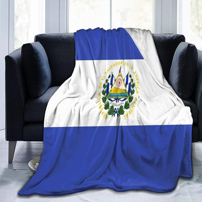 Carwayii Throw Blanket,El Salvador Flag Blue Sherpa Blanket