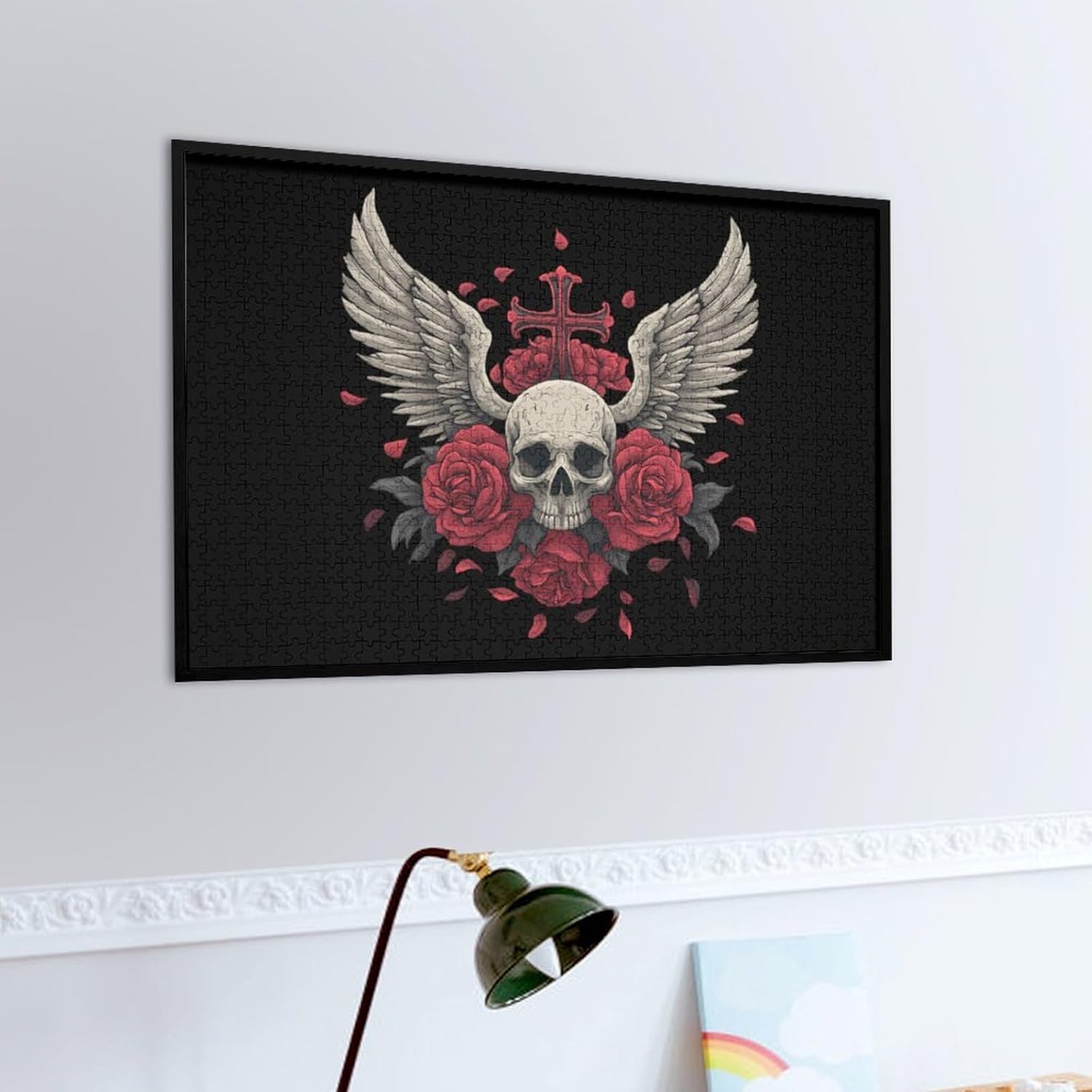 Fallen Angel Skull Crosses Puzzles for Adults 1000 PCS Wooden Jigsaw Puzzle Wall Decor Christmas