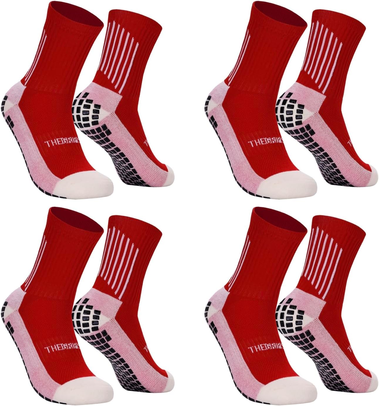 Soccer Grip Socks | Anti-Slip Performance Socks for Men & Women | 4-Pack Non-Slip Traction Socks for Soccer & Trampoline