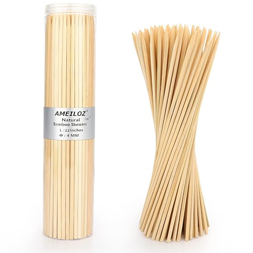 12" Natural Bamboo Wood Barbecue Skewers for Kabob, Appetizer, Fruit,