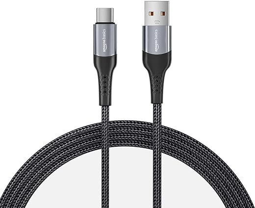 amazon basics Braided 3A Usb A To Usb Type C Fast Charging Usb Cable For Smartphone (Black, White 1.2M)