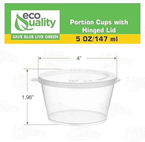 Miniatura 4 de EcoQuality Vasos de porciones a prueba de fugas de 5 onzas con tapas recipientes de plástico para condimentos con tapa con bisagras adjunta