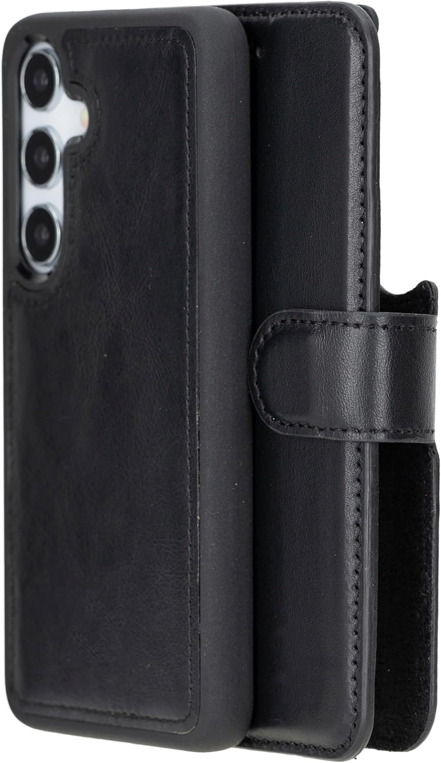 for Samsung Galaxy S24 Wallet Case with Card Holder, RFID Blocking, Strong Magnetic Genuine Leather Flip Fold Protective Phone Case Shockproof Kickstand (Rustic Tan)