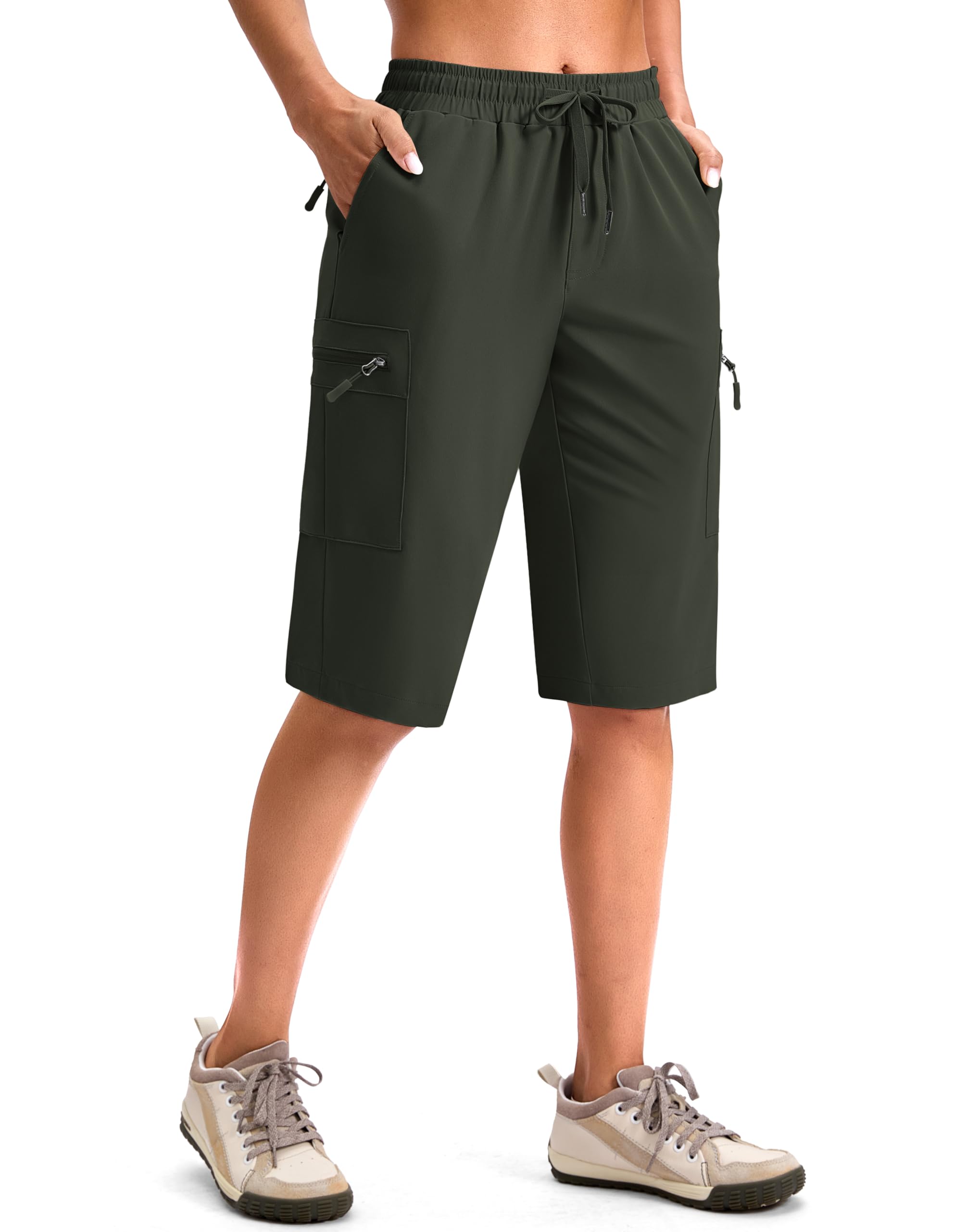 Viodia 13 Womens Hiking Shorts Knee Length Cargo Bermuda Shorts for Women with Zipper Pockets Quick Dry Summer