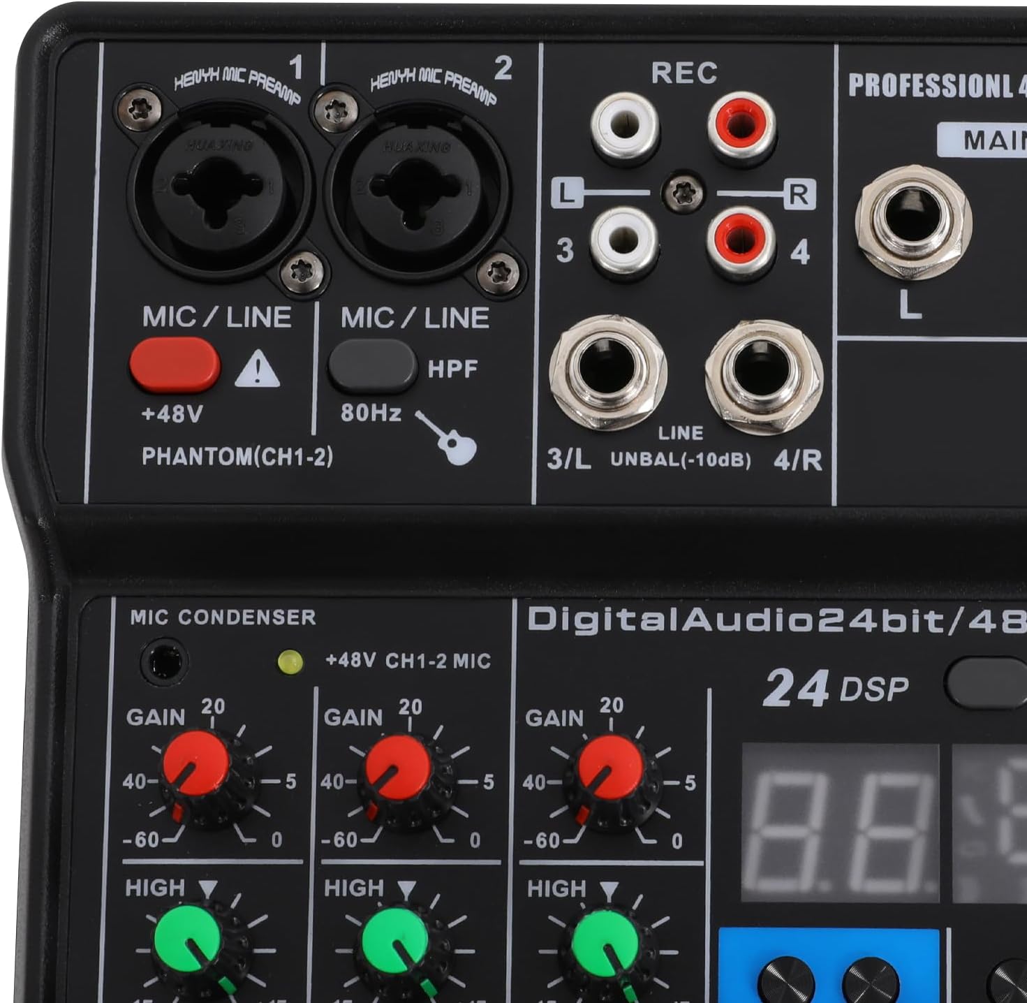 4-Channel Compact Professional Mixer Audio Interface, Mixing Console W/USB LOOPBACK & Bluetooth, All-in-One Mixer Board High Compatibility for Live Streaming Recording Home Studio