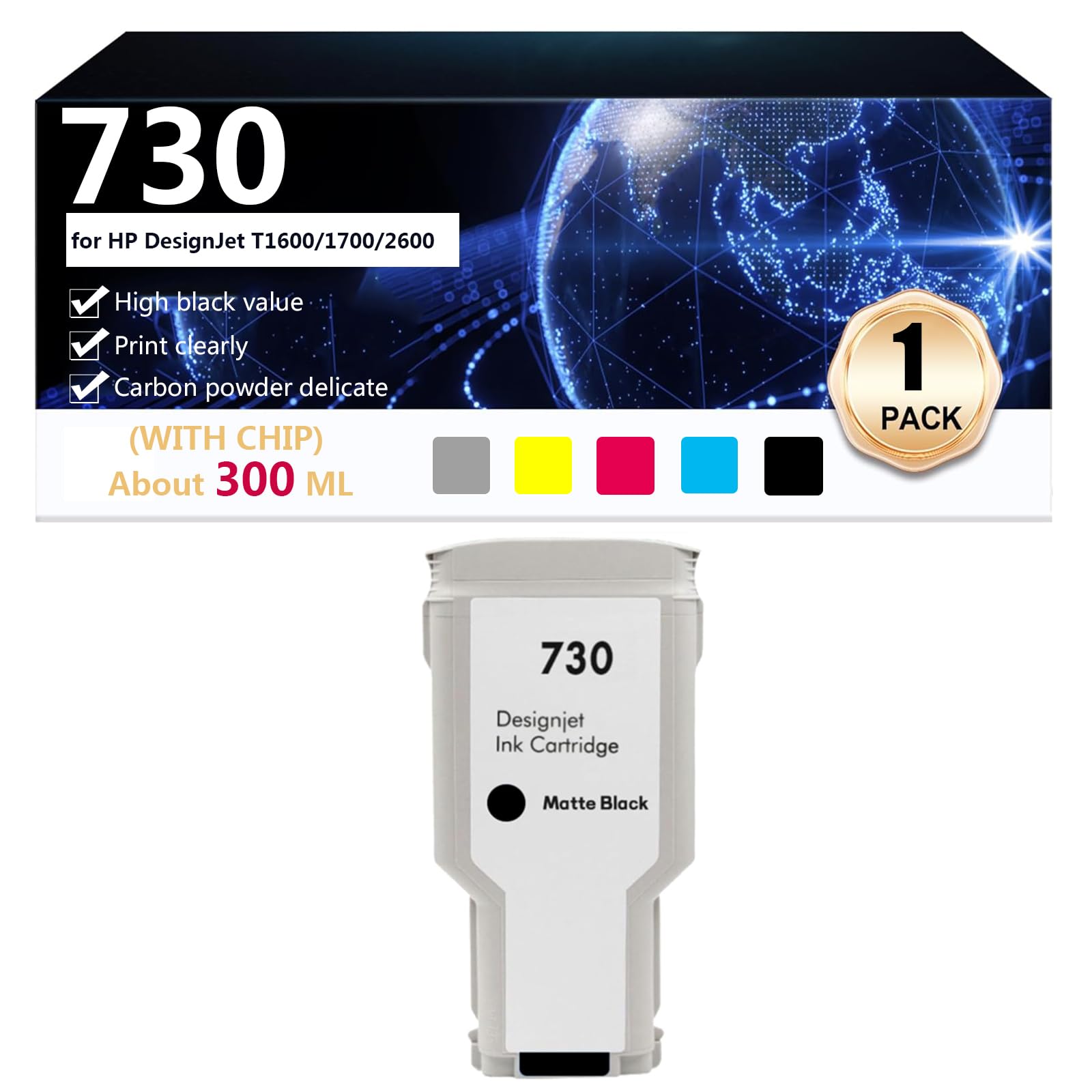 730 Cartucce D'inchiostro Compatibili di Ricambio ad Alta capacità per HP DesignJet T1600 T2600 T1700 Stampanti, 6 Colori,MK