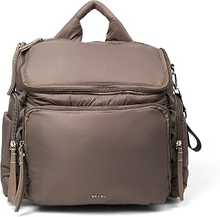 Staya - 클라우드 기저귀 가방, 회갈색, 다이퍼 백 | Compact 12.3L quilted nylon bag with removable caddy, insulated bottle pockets, backpack + crossbody straps & luggage sleeve