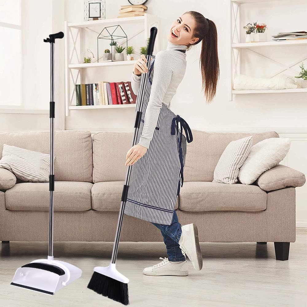 Broom and Dustpan/Dust Pan and Broom Combo Set with Long Handle for Upright Sweep Lobby Office Pet Hair Sweeping Kitchen House, 52" Overall Height