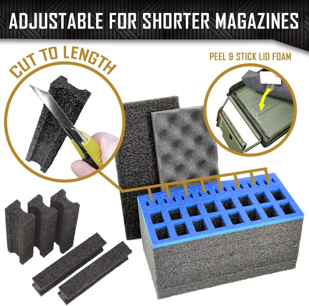 MY CASE BUILDER 24 Pistol Magazine Foam Insert - Ammunition Mag Storage for .50 Caliber Ammo Cans - 3 Piece Set Pre-Cut Military Grade Polyethylene Foam (Ammo Can Not Included)