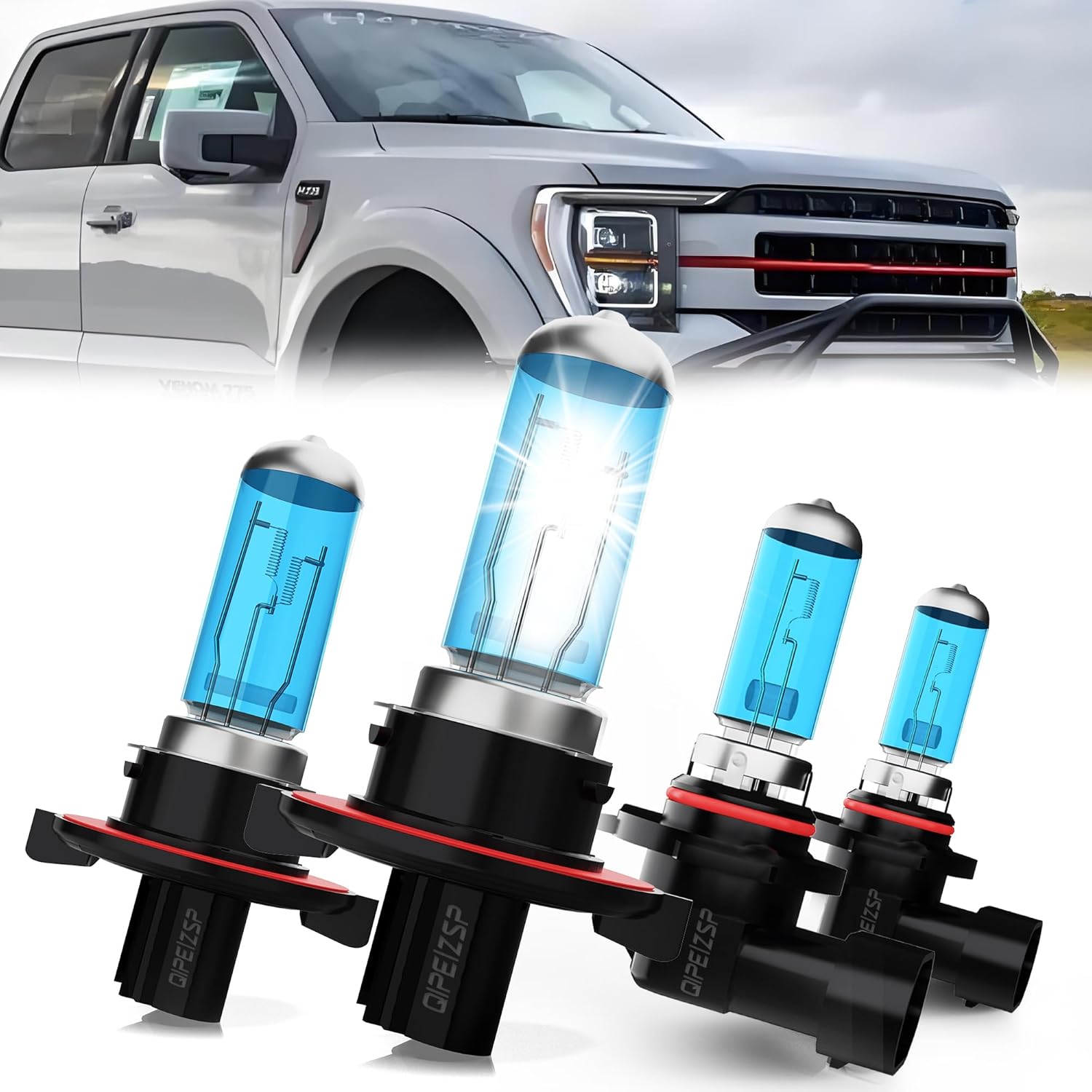 Fit For Ford F150 (2004-2014) Halogen Headlight Bulbs, 9008/H13 High/Low Beams + 9145 Fog Lights Combo, Pack of 4