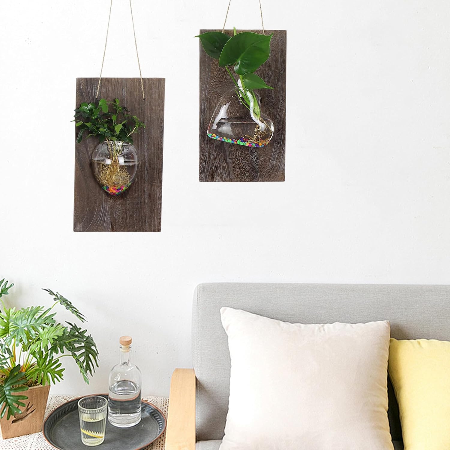 MINGZHE 2Pcs Plant Propagation Station, Wall Hanging Glass Planter, Wall Hanging Propagation Planters, Wall Planters Plant Terrarium for Indoor Hydroponics Plants (Mouse vase+