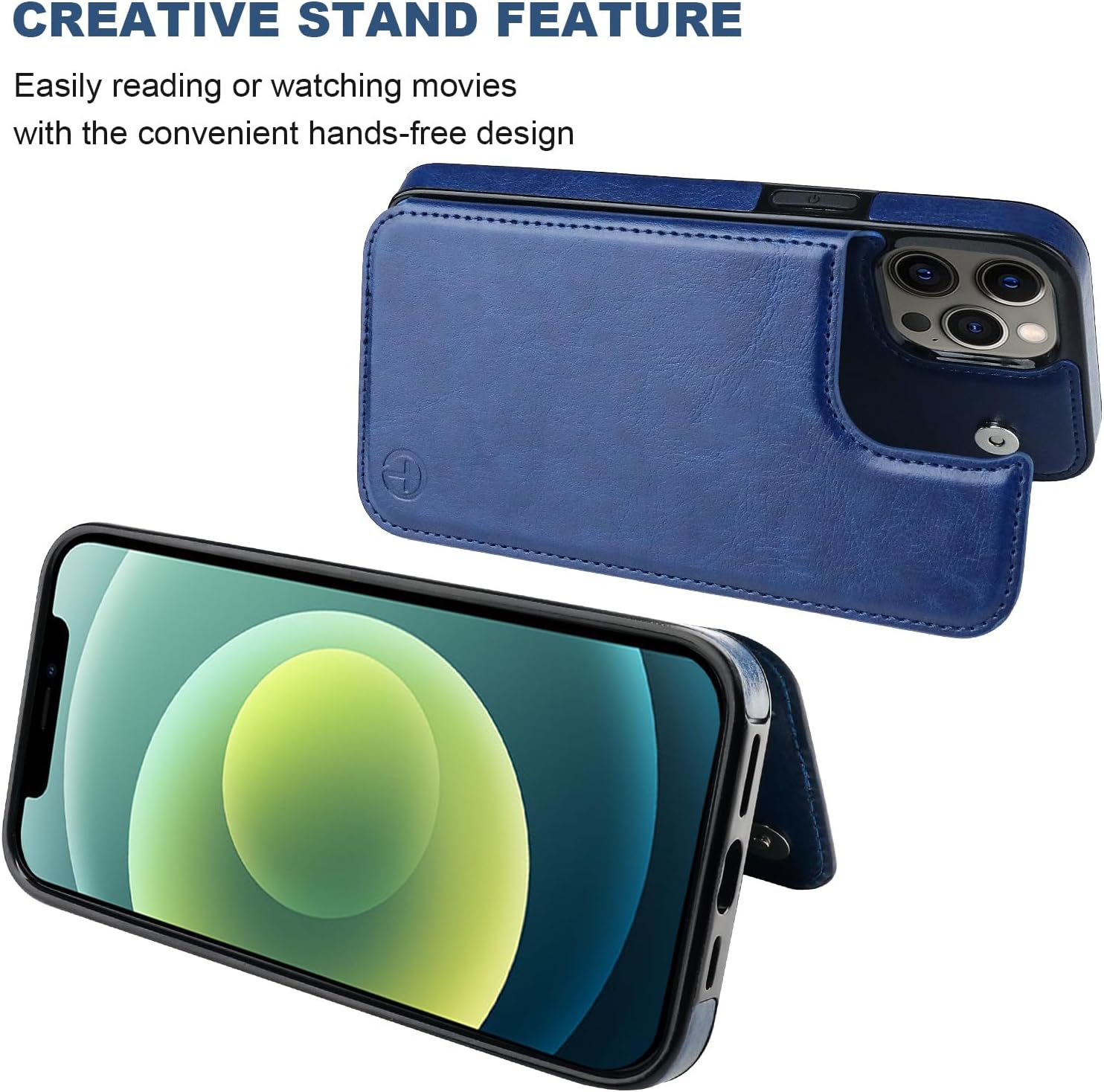 ONETOP Compatible with Magsafe for iPhone 12 Pro Max Wallet Case with Card Holder, PU Leather Kickstand RFID Blocking Case, Double Magnetic Clasp and Durable Shockproof Cover 6.7 Inch (Blue)