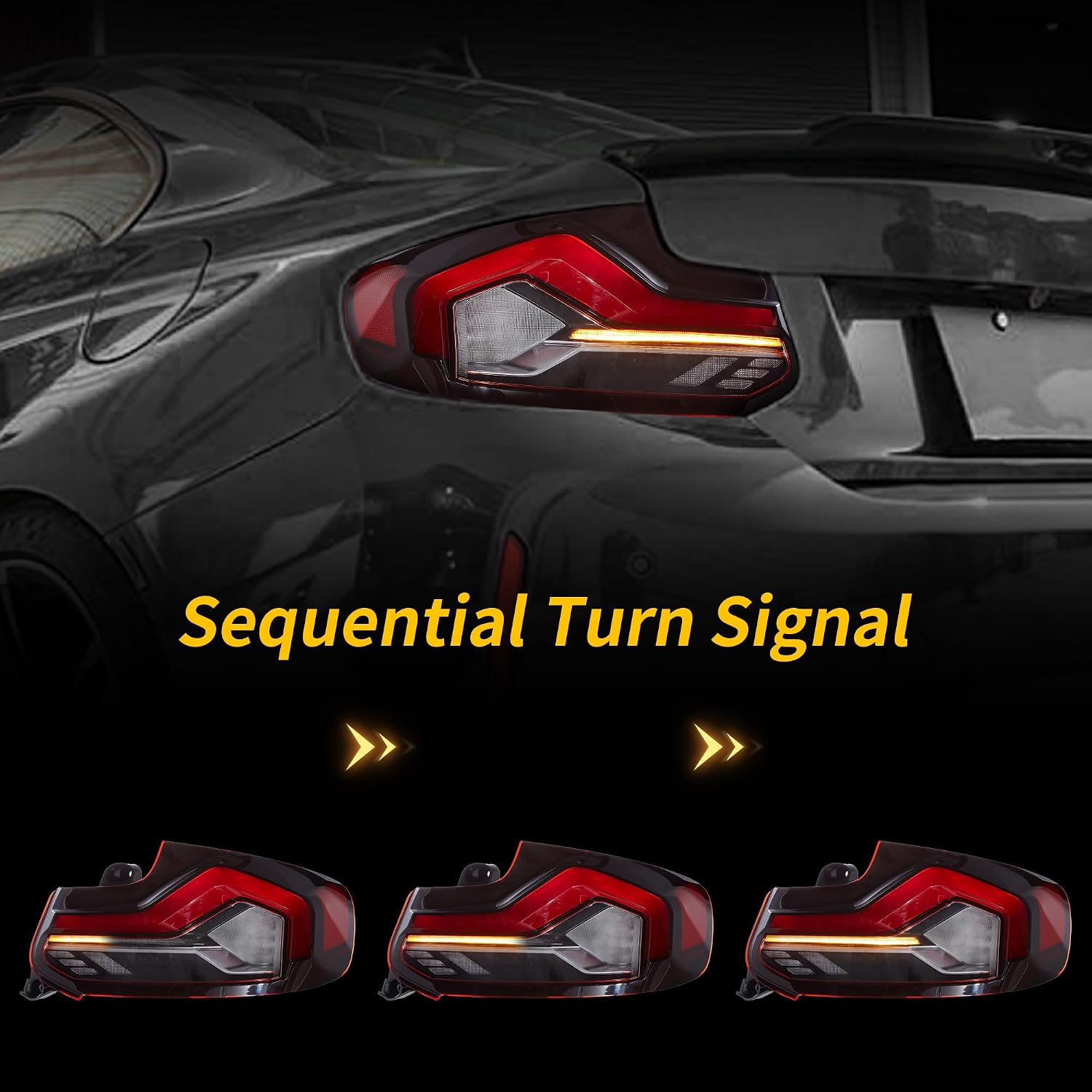 VLAND LED Tail Lights Compatible For 2014-2020 BMW 2-Series M2 F22 F23 F87 Coupe Convertible, With Sequential Turn Signal, Red Lens Styles