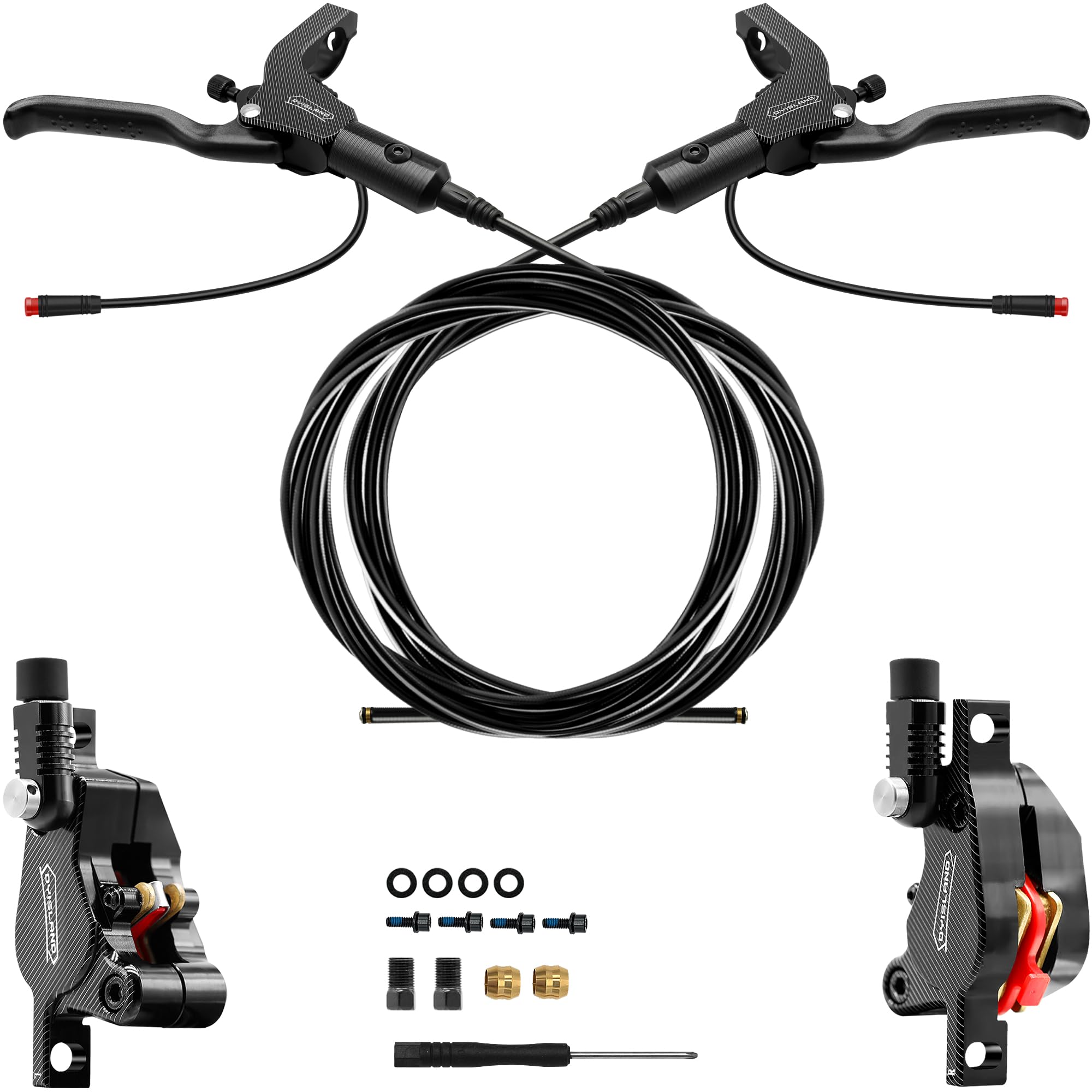 DYISLAND LD-210S Hydraulic Disc Brakes Set，2-PIN/Power-Off Hydraulic Brake kit for Electric Scooter/E-Scooter (L-R/Brakes (Black))