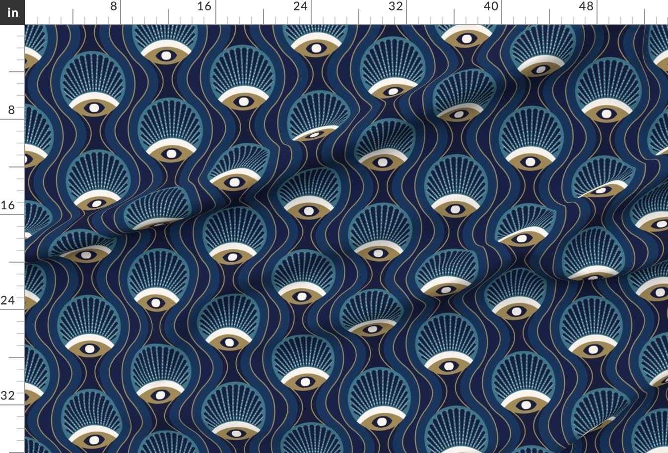Spoonflower Fabric - Nouveau Blue Art Deco Ogee Vines Scallop Shells Vintage Inspired Printed on Upholstery Velvet Fabric Fat Quarter - Upholstery Home Decor Bottomweight Apparel