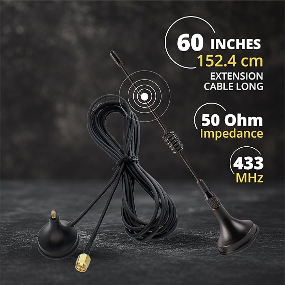 Electrodepot 433 MHz Unity Gain Omni 6-Inch Antenna with Magnetic Base and Male SMA Connector Kit 50 Ohms Impedance for Garage Gate Door Opener