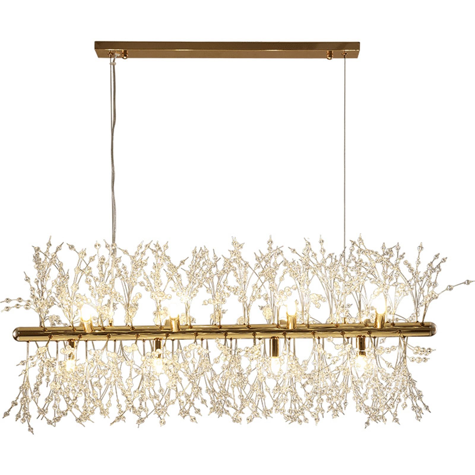 KXEcoLife Modern Firework Crystal Chandeliers, 12-Light Chandelier, 90Cm Linear Kitchen Island Lighting Dandelion Pendant Fixture for Dining Room Living