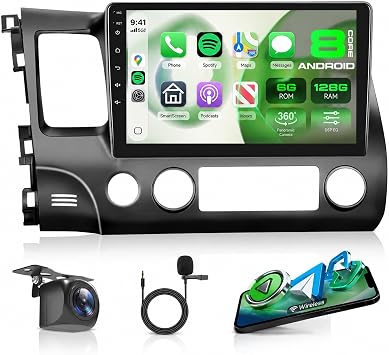 Rimoody 8 Core 6GB+128GB Android 15 Car Stereo for Honda Civic 2006-2011, 10.1" Touchscreen Radio with Wireless CarPlay Android Auto, GPS 5G WiFi Bluetooth DSP SWC Backup Camera