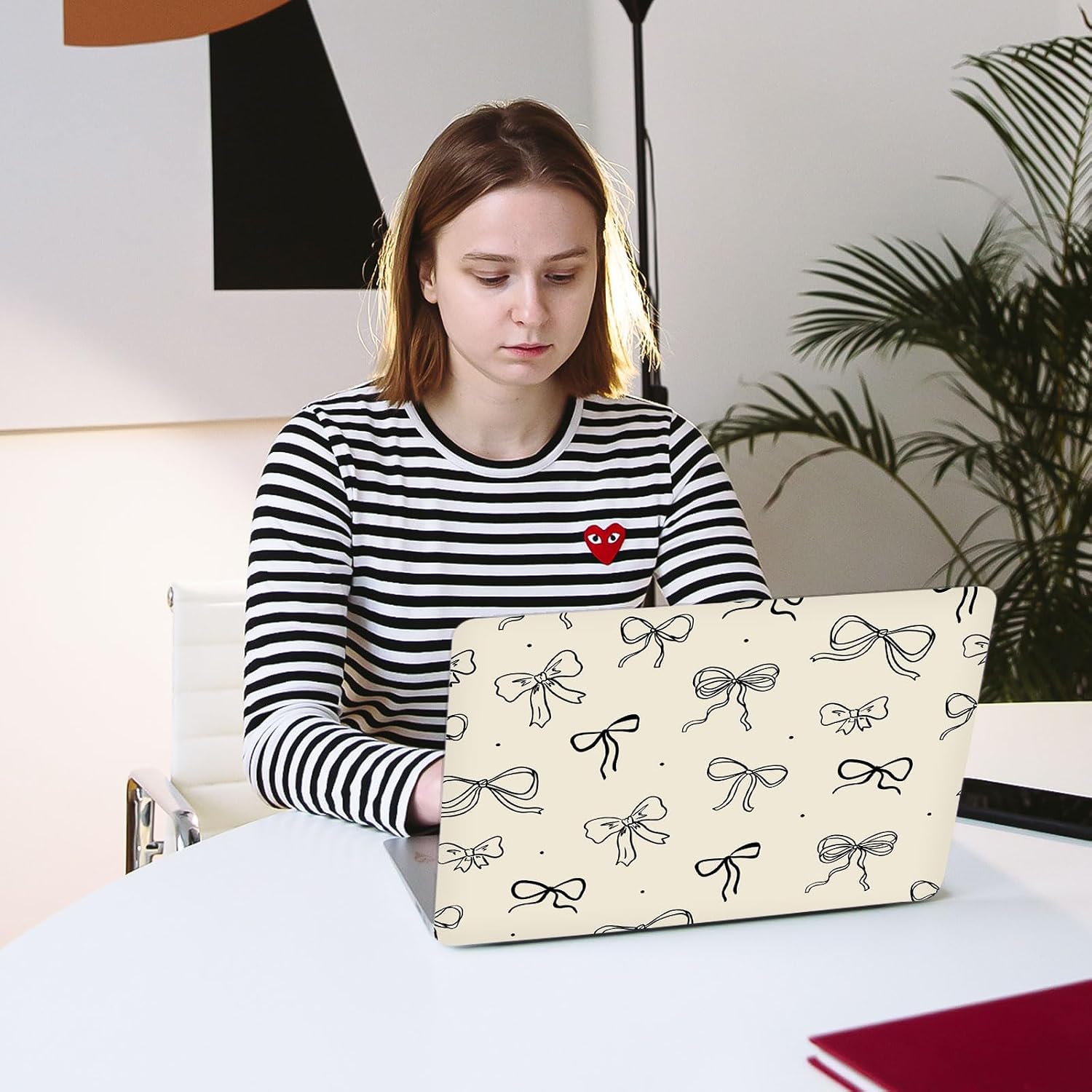 Seorsok Compatible with MacBook Air 13 Inch Case 2022 2021 2020-2018 Release A1932 A2179 M1 A2337 Touch ID,Cute Black Ribbon Bow Tie Aesthetic Plastic Hard Case withTransparent Keyboard Cover,Khaki