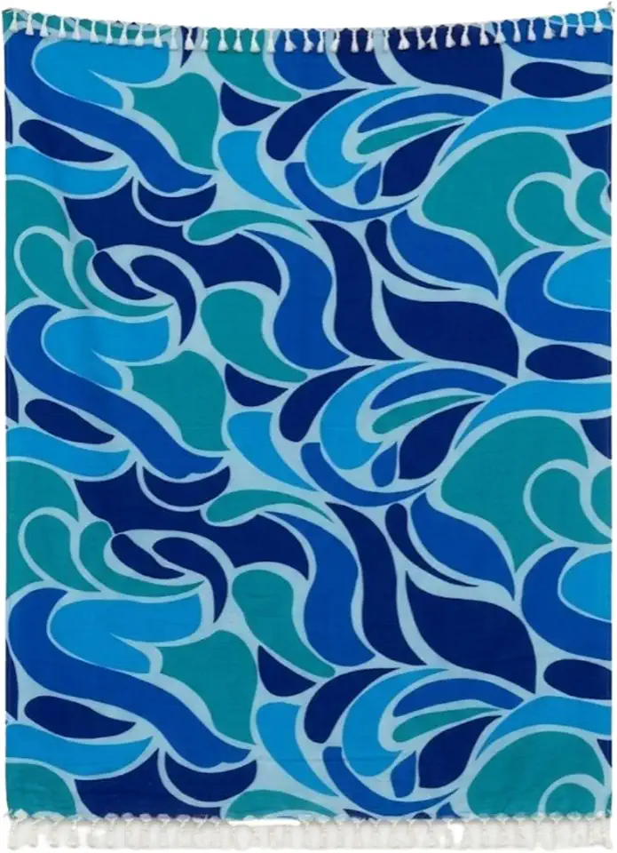 Canga de Praia Gigante Estampada, Poliéster, Tropical Palmeiras e Folhas, Colorida, lindas 180x135 cm, com Franjas
