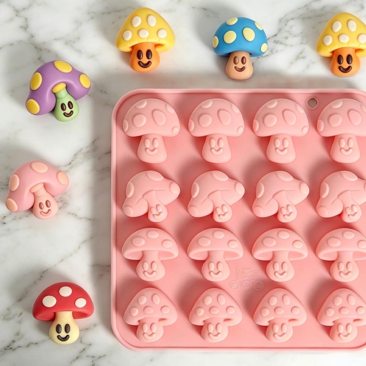 Mushroom Silicone Molds 2-Pack, 16-Cavity 3D Cute Mushroom Gummy Mold for Chocolate, Candy, Jelly, Fondant | Food Grade Baking Mold for Cake Decor, Resin, Soap, Candle DIY Crafts